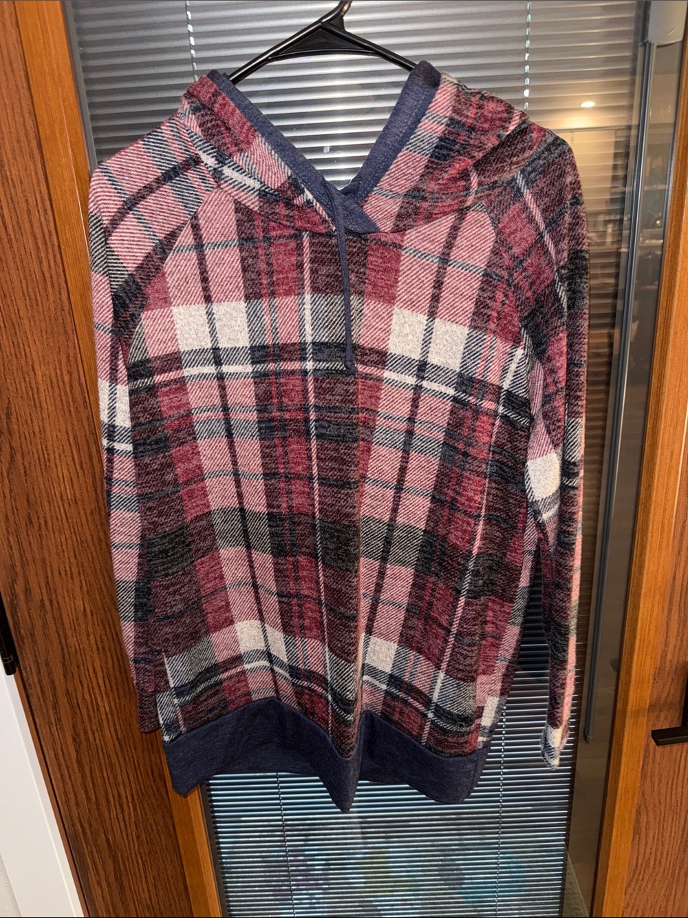 Promesa Navy and Maroon Plaid Hooded Top